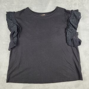All Saints Women's Black Top Blouse Ruffle Sleeve Size S Small